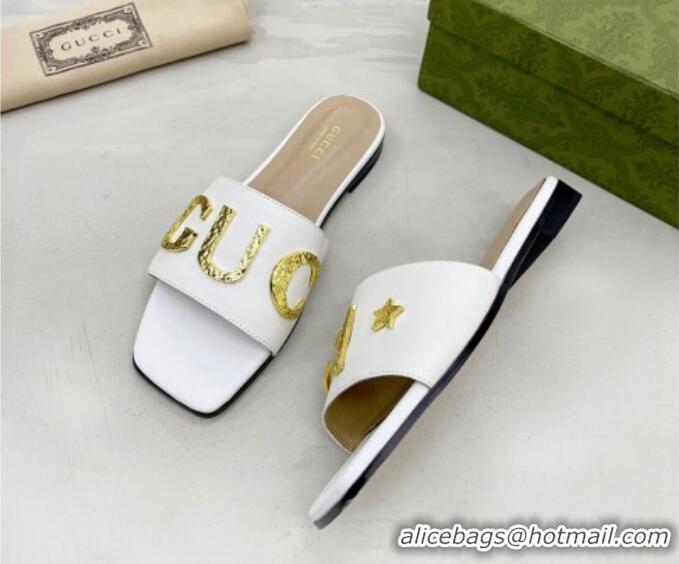 Stylish Gucci 'Gucci' Flat Slide Sandal White 081005