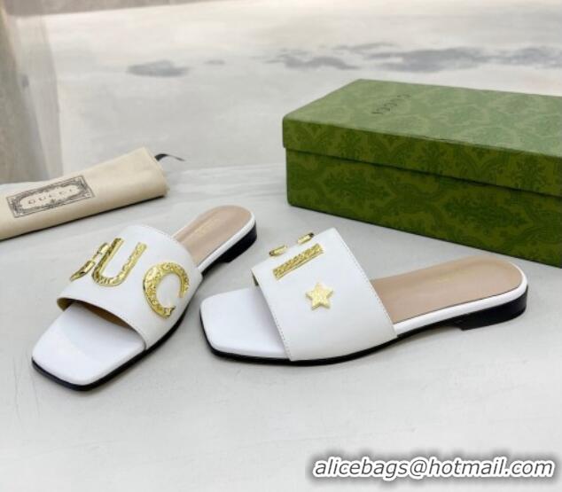 Stylish Gucci 'Gucci' Flat Slide Sandal White 081005