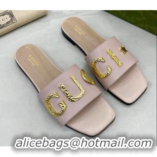 Discount Gucci 'Gucci' Flat Slide Sandal Light Pink 2081006