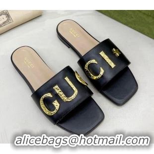 Purchase Gucci 'Gucci' Flat Slide Sandal Black 2081007