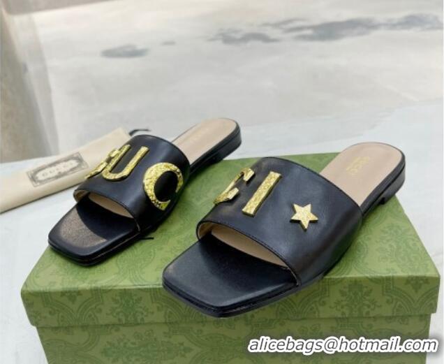 Purchase Gucci 'Gucci' Flat Slide Sandal Black 2081007