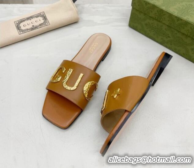 Luxury Gucci 'Gucci' Flat Slide Sandal Brown 081008