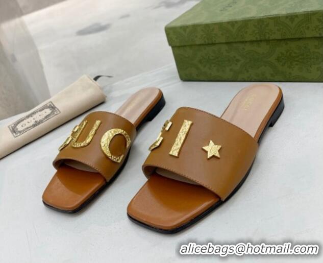 Luxury Gucci 'Gucci' Flat Slide Sandal Brown 081008