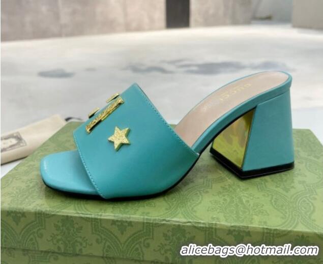 Unique Style Gucci 'Gucci' Medium Heel Slide Sandal 7.5cm Turquoise Green 081009