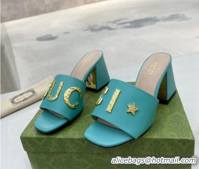 Unique Style Gucci 'Gucci' Medium Heel Slide Sandal 7.5cm Turquoise Green 081009