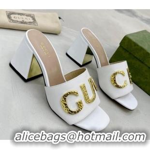 Grade Quality Gucci 'Gucci' Medium Heel Slide Sandal 7.5cm White 081010