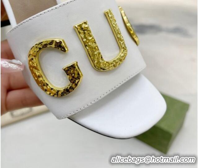 Grade Quality Gucci 'Gucci' Medium Heel Slide Sandal 7.5cm White 081010