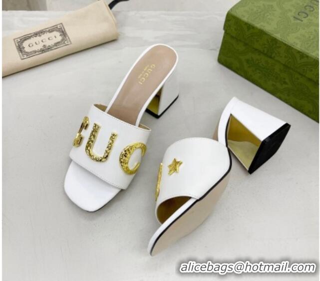 Grade Quality Gucci 'Gucci' Medium Heel Slide Sandal 7.5cm White 081010