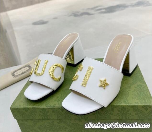 Grade Quality Gucci 'Gucci' Medium Heel Slide Sandal 7.5cm White 081010