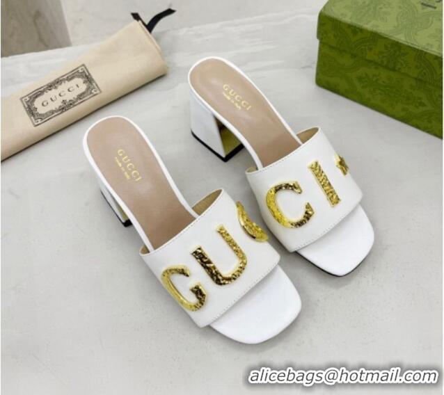 Grade Quality Gucci 'Gucci' Medium Heel Slide Sandal 7.5cm White 081010