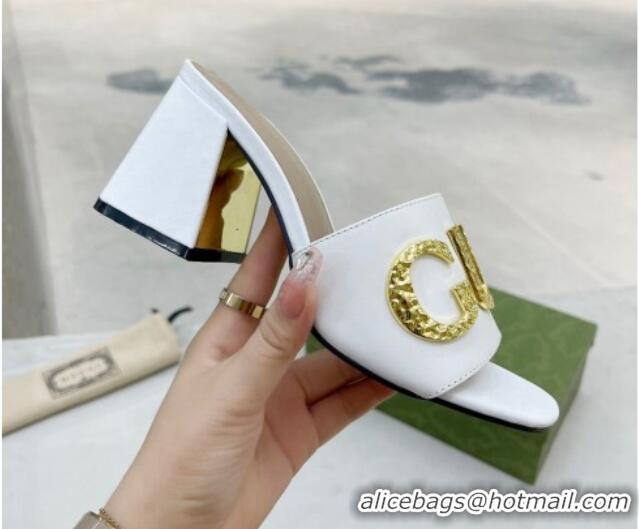 Grade Quality Gucci 'Gucci' Medium Heel Slide Sandal 7.5cm White 081010