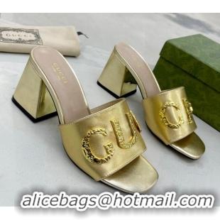 Good Product Gucci 'Gucci' Medium Heel Slide Sandal 7.5cm Gold 081012