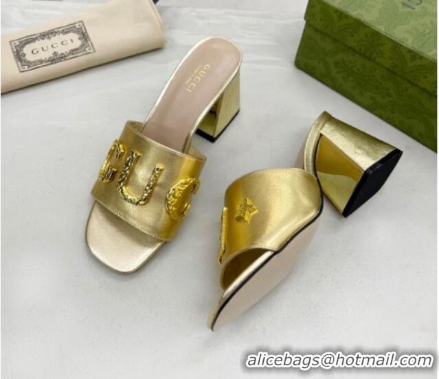 Good Product Gucci 'Gucci' Medium Heel Slide Sandal 7.5cm Gold 081012