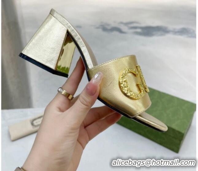 Good Product Gucci 'Gucci' Medium Heel Slide Sandal 7.5cm Gold 081012