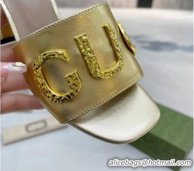 Good Product Gucci 'Gucci' Medium Heel Slide Sandal 7.5cm Gold 081012