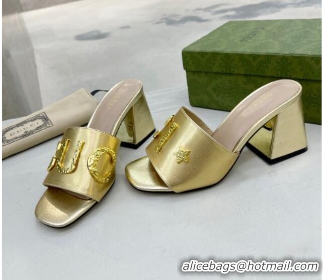 Good Product Gucci 'Gucci' Medium Heel Slide Sandal 7.5cm Gold 081012