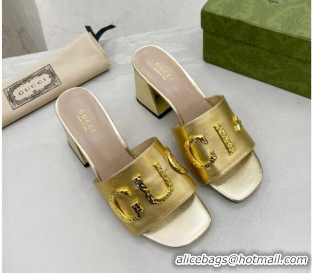 Good Product Gucci 'Gucci' Medium Heel Slide Sandal 7.5cm Gold 081012