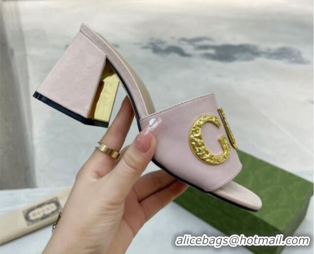 Discount Gucci 'Gucci' Medium Heel Slide Sandal 7.5cm Light Pink 081013