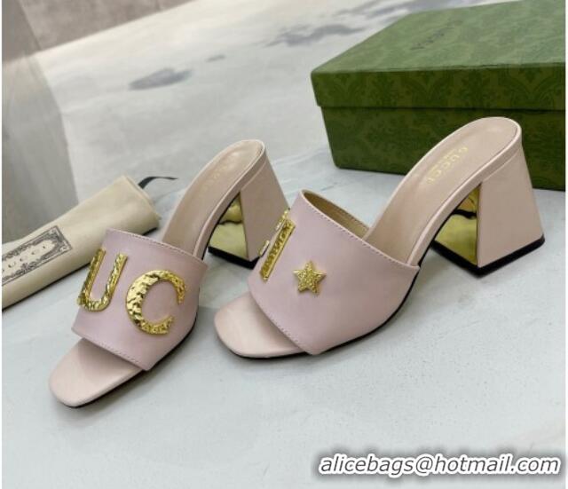 Discount Gucci 'Gucci' Medium Heel Slide Sandal 7.5cm Light Pink 081013