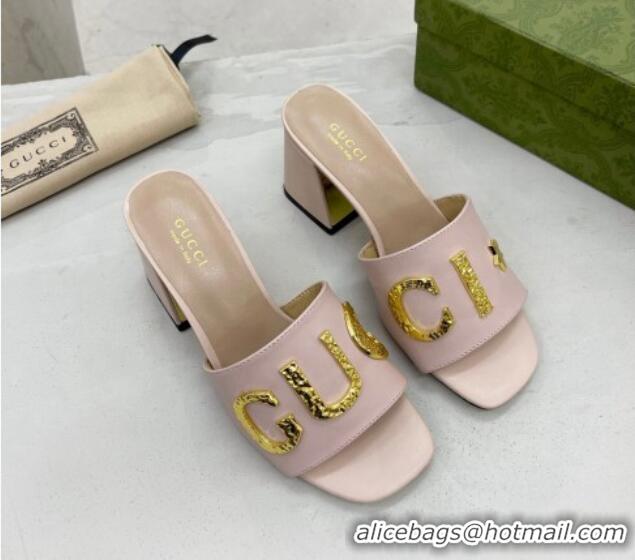 Discount Gucci 'Gucci' Medium Heel Slide Sandal 7.5cm Light Pink 081013