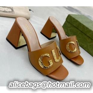 Best Product Gucci 'Gucci' Medium Heel Slide Sandal 7.5cm Brown 081014