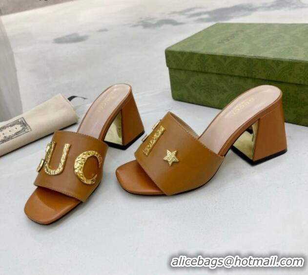 Best Product Gucci 'Gucci' Medium Heel Slide Sandal 7.5cm Brown 081014