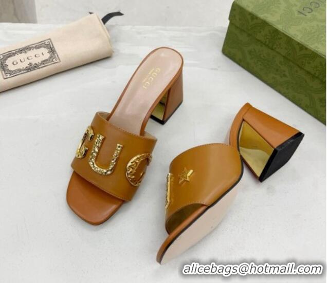 Best Product Gucci 'Gucci' Medium Heel Slide Sandal 7.5cm Brown 081014