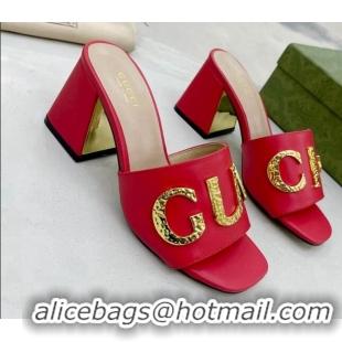 Pretty Style Gucci 'Gucci' Medium Heel Slide Sandal 7.5cm Red 081015