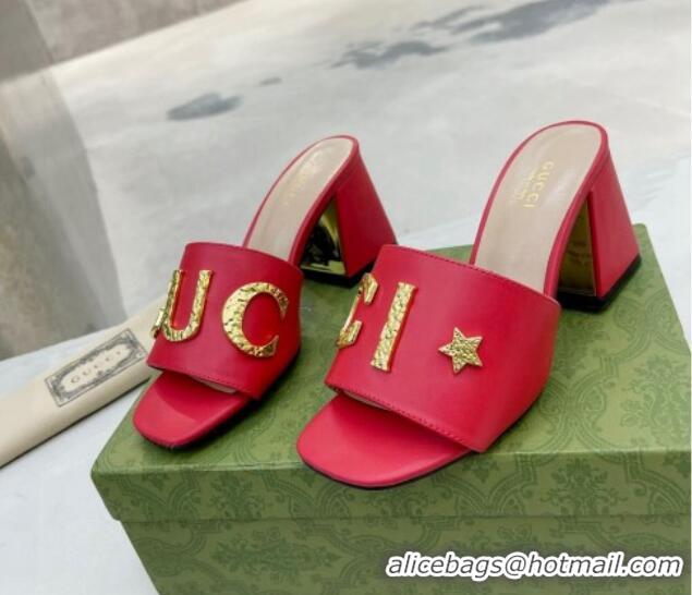 Pretty Style Gucci 'Gucci' Medium Heel Slide Sandal 7.5cm Red 081015