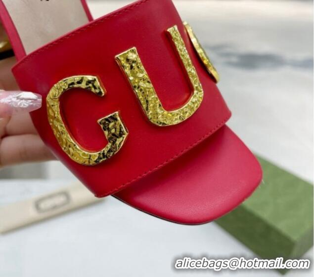 Pretty Style Gucci 'Gucci' Medium Heel Slide Sandal 7.5cm Red 081015