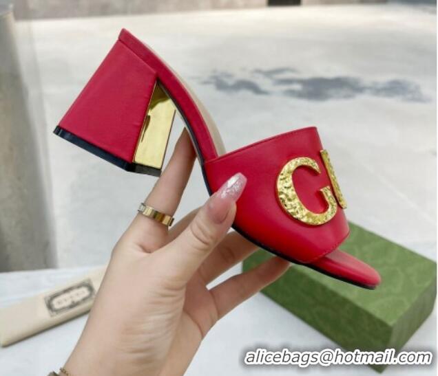 Pretty Style Gucci 'Gucci' Medium Heel Slide Sandal 7.5cm Red 081015