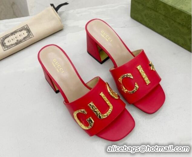 Pretty Style Gucci 'Gucci' Medium Heel Slide Sandal 7.5cm Red 081015