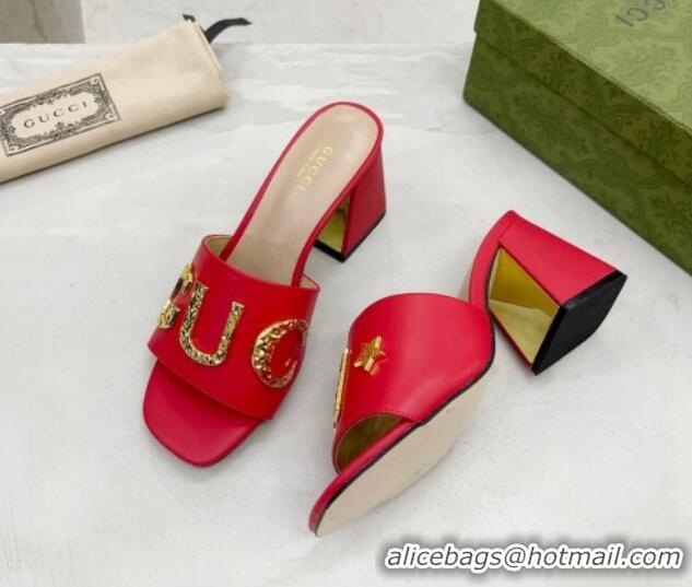 Pretty Style Gucci 'Gucci' Medium Heel Slide Sandal 7.5cm Red 081015