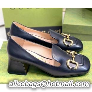 Top Grade Gucci Leather Mid-heel Pumps 7.5cm with Horsebit Black 081017