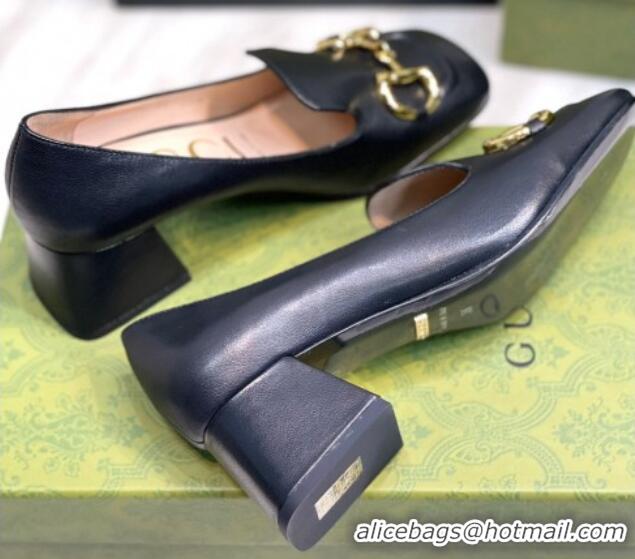 Top Grade Gucci Leather Mid-heel Pumps 7.5cm with Horsebit Black 081017