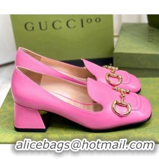 Good Quality Gucci Leather Mid-heel Pumps 7.5cm with Horsebit Pink 2081019