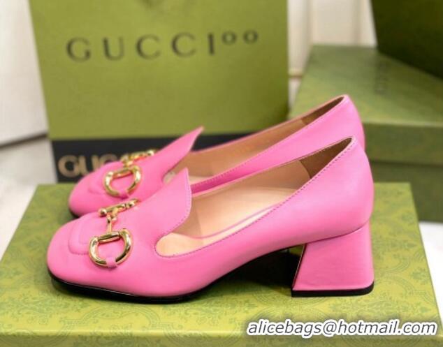 Good Quality Gucci Leather Mid-heel Pumps 7.5cm with Horsebit Pink 2081019