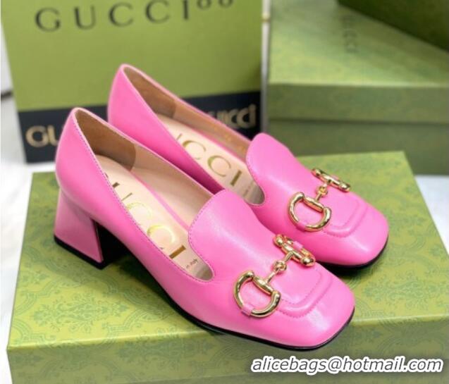 Good Quality Gucci Leather Mid-heel Pumps 7.5cm with Horsebit Pink 2081019