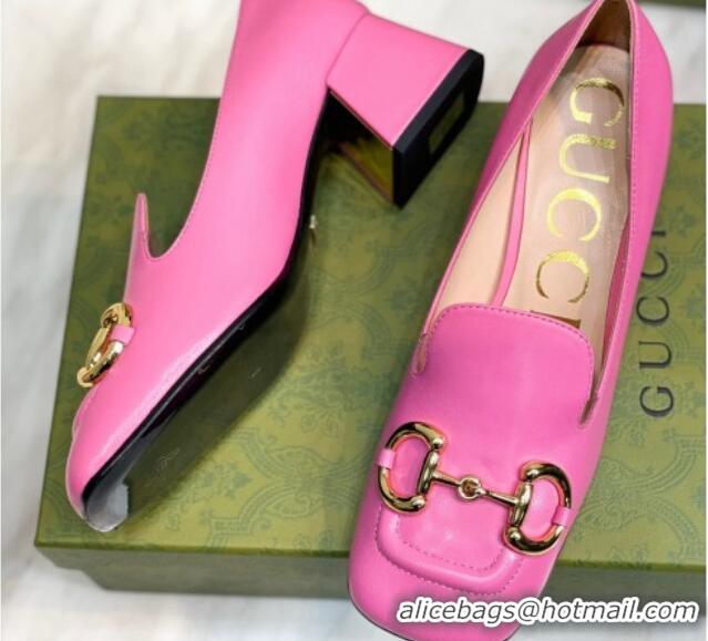 Good Quality Gucci Leather Mid-heel Pumps 7.5cm with Horsebit Pink 2081019