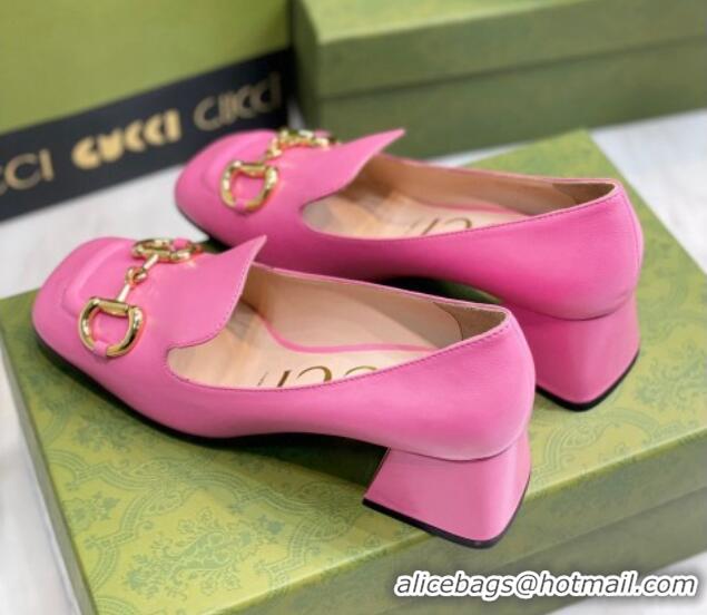 Good Quality Gucci Leather Mid-heel Pumps 7.5cm with Horsebit Pink 2081019