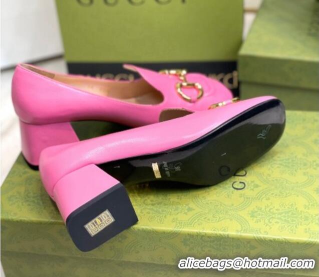 Good Quality Gucci Leather Mid-heel Pumps 7.5cm with Horsebit Pink 2081019