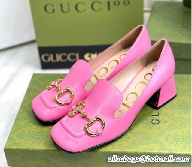 Good Quality Gucci Leather Mid-heel Pumps 7.5cm with Horsebit Pink 2081019