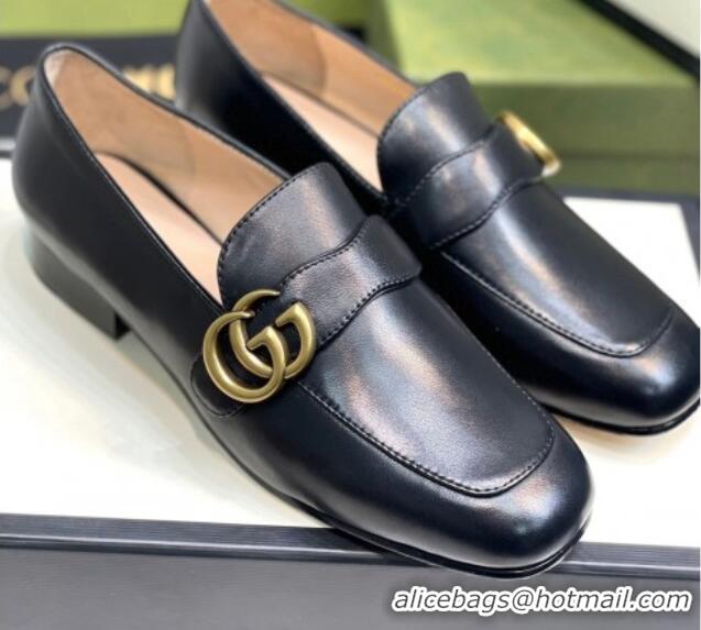 Good Looking Gucci Leather Loafers with Double G Black 081020