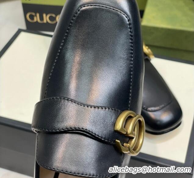 Good Looking Gucci Leather Loafers with Double G Black 081020