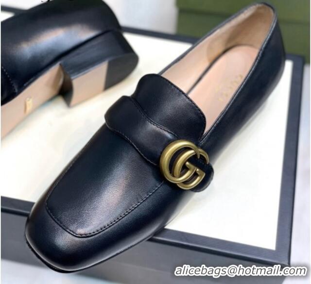 Good Looking Gucci Leather Loafers with Double G Black 081020