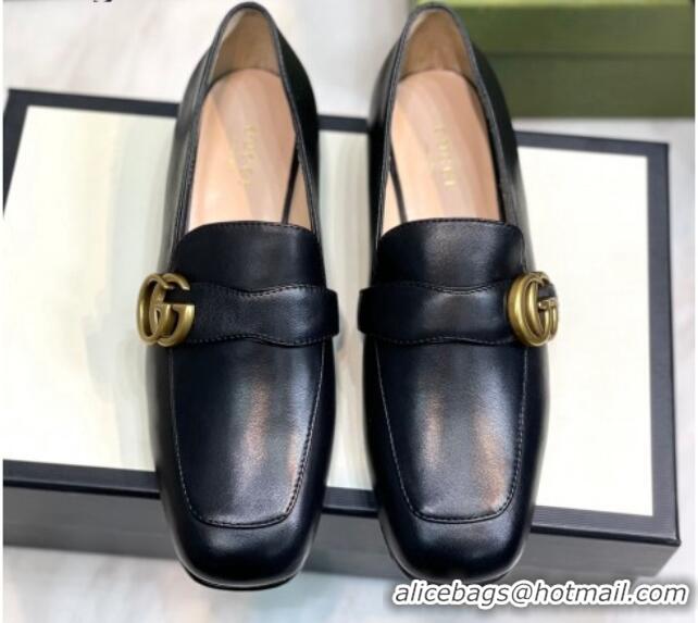 Good Looking Gucci Leather Loafers with Double G Black 081020