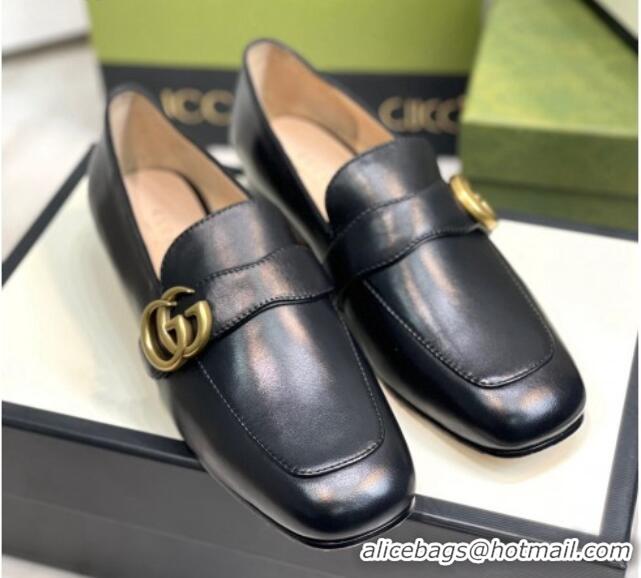 Good Looking Gucci Leather Loafers with Double G Black 081020