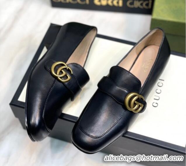 Good Looking Gucci Leather Loafers with Double G Black 081020