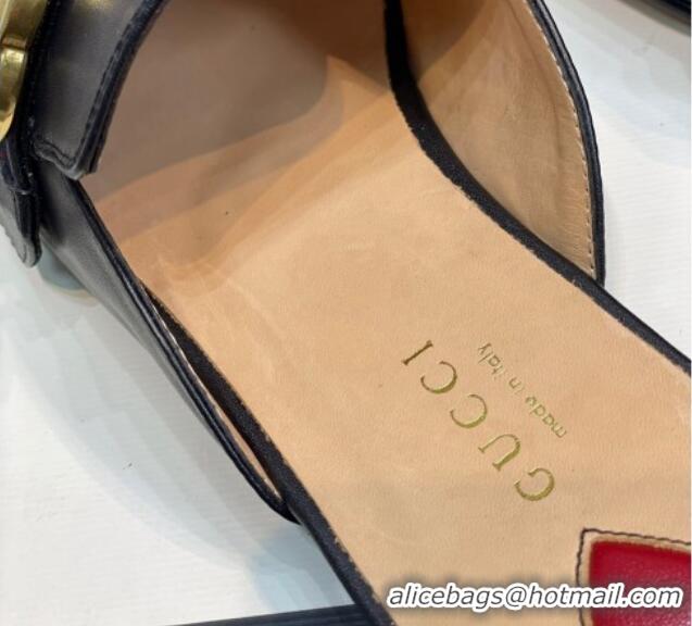 Lowest Price Gucci Leather Flat Mules with GG Web Black 081022