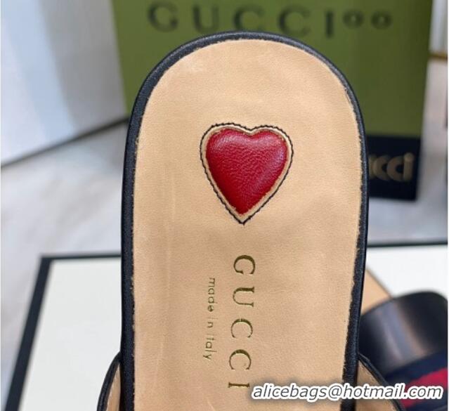 Lowest Price Gucci Leather Flat Mules with GG Web Black 081022